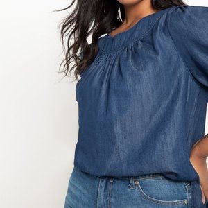 Eloquii Chambrey Puff Sleeve Top